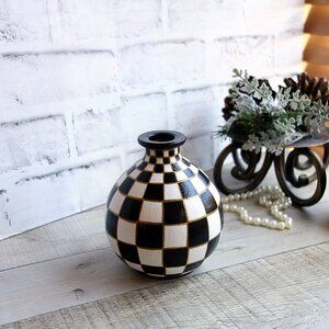 Checkered Vase Black White Checked Vintage Glass Bud Vase Courtly Style Decor